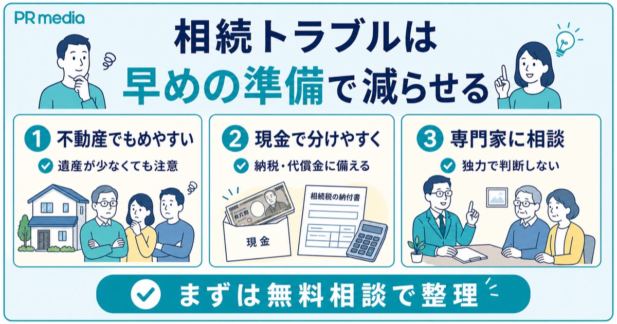 相続トラブルのまとめ（早めの備えが重要）を示す見出し画像
