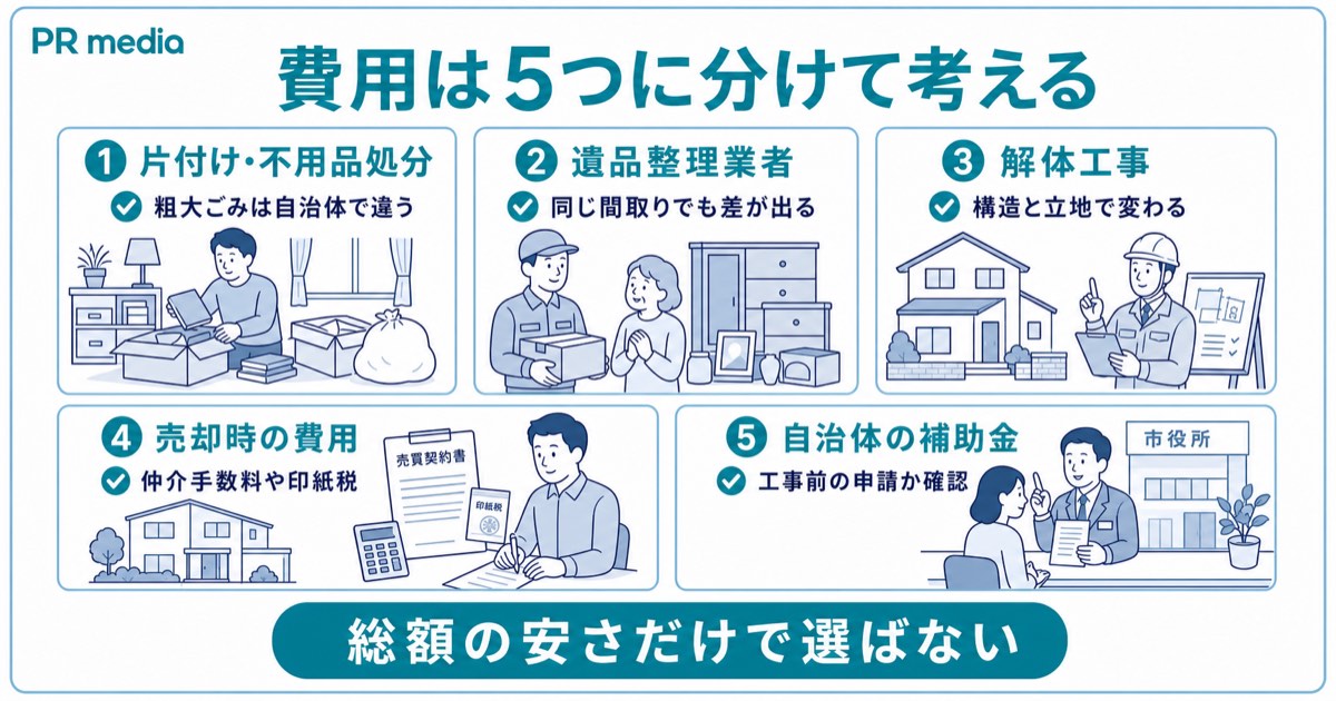 片付け・遺品整理・解体・売却など実家じまいにかかる費用を示す見出し画像