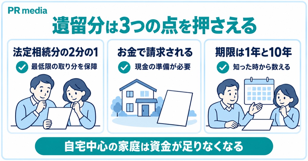 前妻の子の遺留分が法定相続分の2分の1でお金で請求され期限があることを示す見出し画像